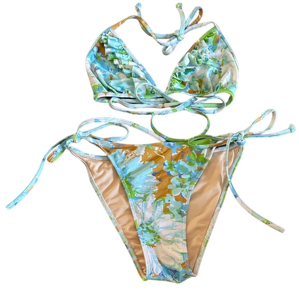Faithfull the Brand 2piece swim suit floral sz Medium top & bottom